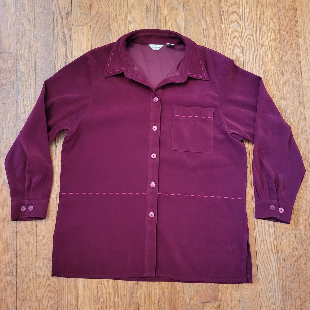 Kim Rogers L Blouse Burgundy Faux Suede Button Down Western Heritage‎ Coqgirl